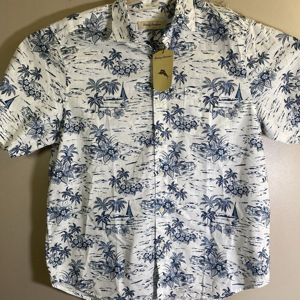 Tommy Bahama Hawaiian Shirt All Over Print Tropical Beach Men's Large NWT $120 - Picture 2 of 12